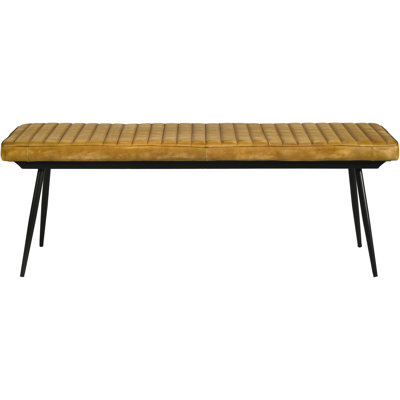 Banc de style industriel brun clair et noir - pour la salle à manger de la chambre à coucher, avec coussin de revêtement en cuir et structure en métal pour les espaces intérieurs