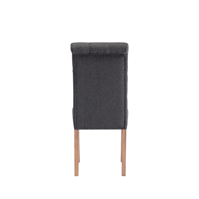 Lyana Tufted Fabric Dining Chairs with Rubberwood Legs, Dark Grey