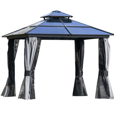 Gazebo With Double Roof, Aluminum Frame, For Outdoor Patio & Lawn Canopy Breathable Netting, Frame Garden