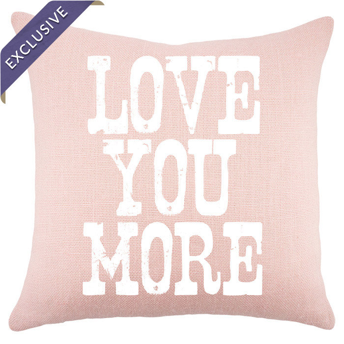 Housse de coussin carrée « love you more » et insert, Rose/Blanc