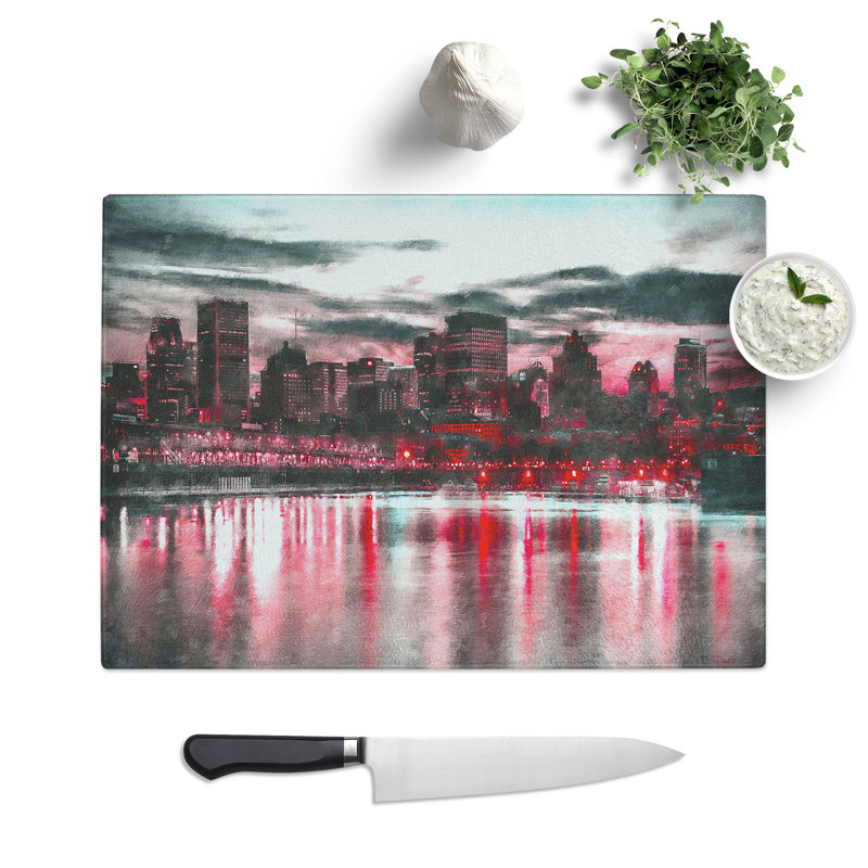 Tempered Glass the Montreal Canada Skyline Chopping Board, 28.5 cm x 39 cm