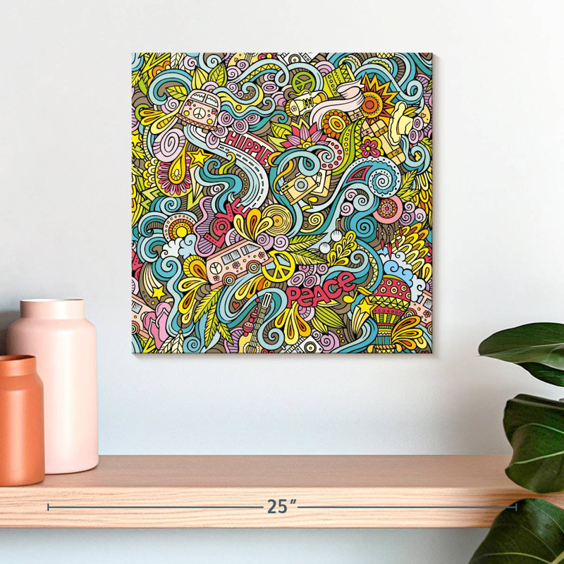 Kerner Hippie Themed Doodles, 16" H x 16" W