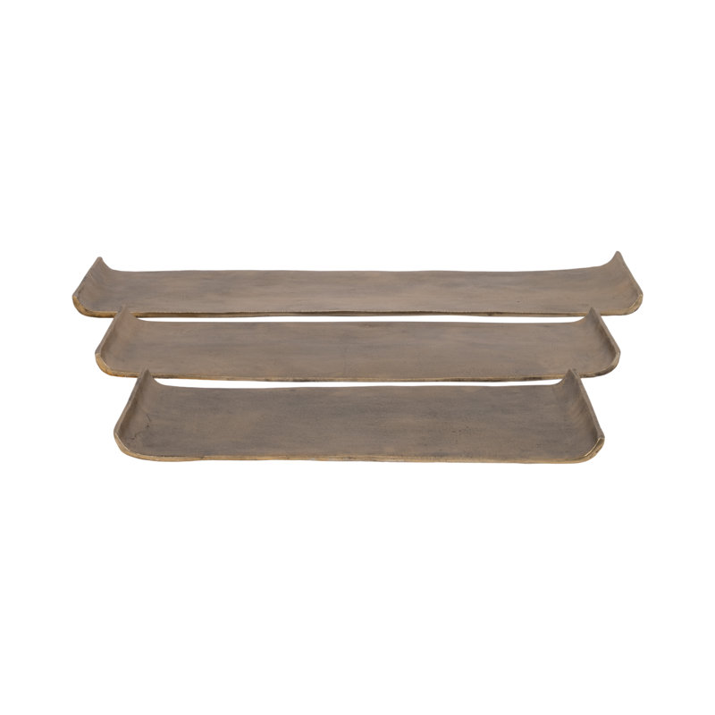 Trays and Plates Metal Aluminum Modern Design Rectangular Finish for Home Office Bedroom Living Room Decor Use Set of 3 - 1" Gold