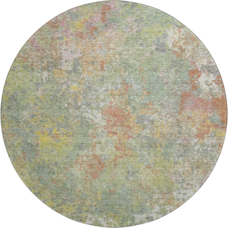 Premium Machine Washable Mayfield abstract Rug, Green, 8' Round