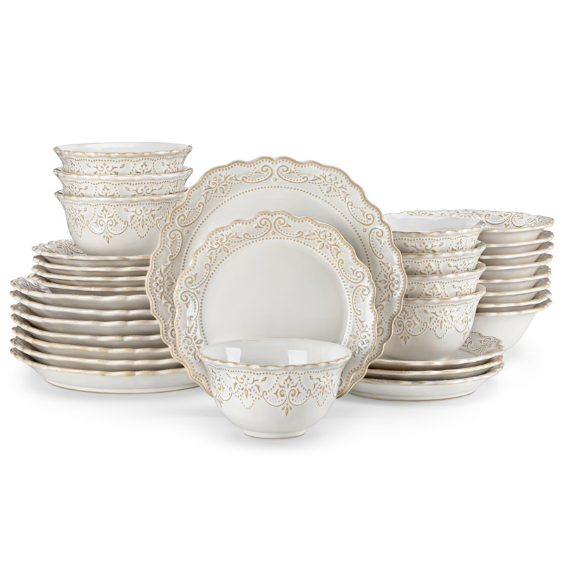 32 Piece Stoneware Dinnerware Set - Service for 8, White