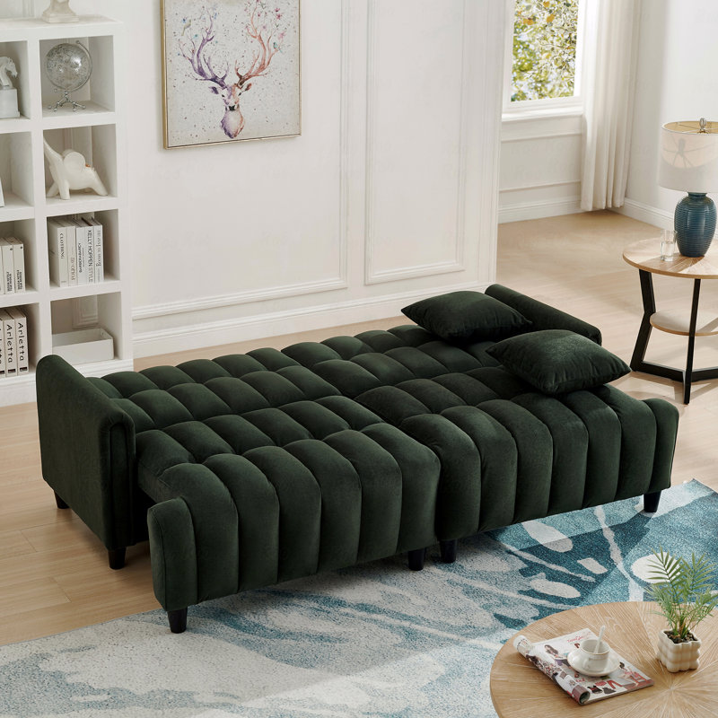 Canapé-lit futon en polyester de 83 po: canapé-lit confortable, 2 coussins carrés, canapé-lit convertible, dossier réglable