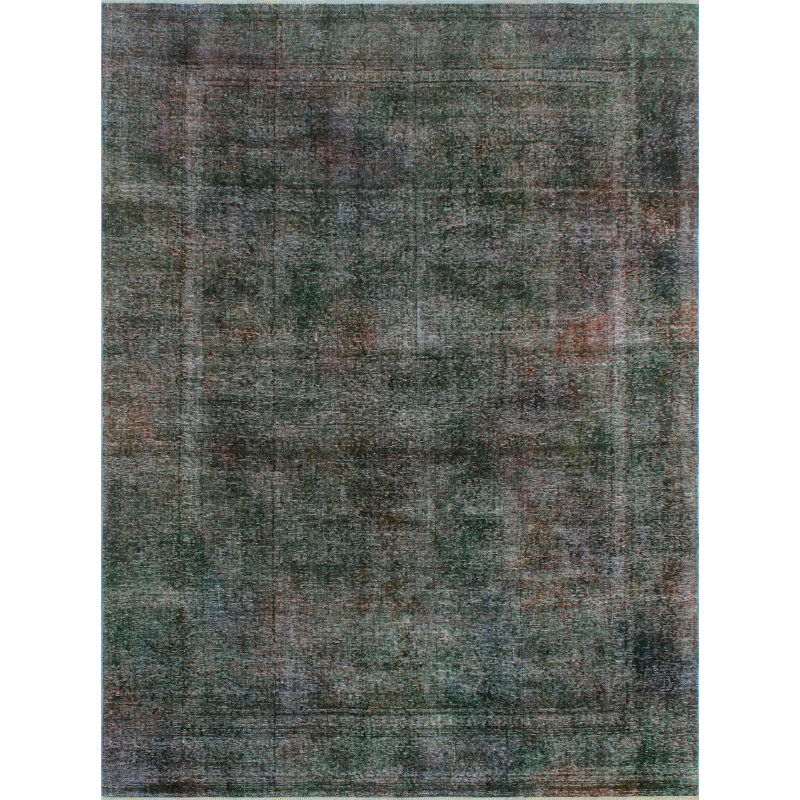 Tapis de la surface en laine vert/gris 8 pi x 10 pi 10 po one-of-kind à la main noué la Treva