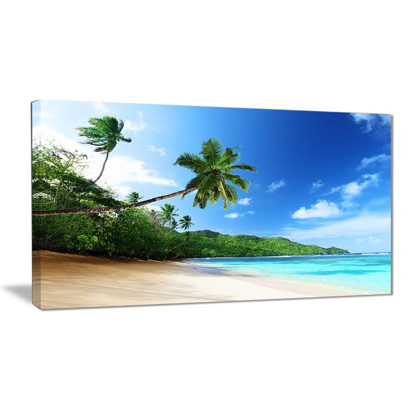 «Sunset Beach with Palm Landscape» par Designart - reproduction de photo sur toile, H 16 po x l 32 po