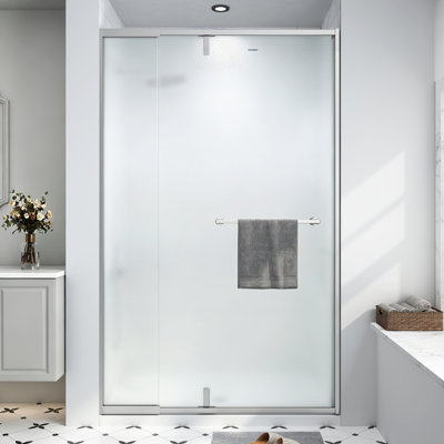 36-42 in. W x 72 in. H Pivot Semi-Frameless Shower Door in Brushed Nickel with Frosted Tempered Glass