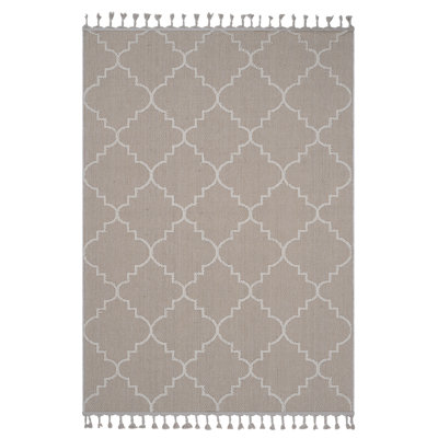 Tapis intérieur / extérieur en treillis ivoire 5 pi x 7 pi, tapis synthétique pour enfants et animaux non bouclé résistant aux taches