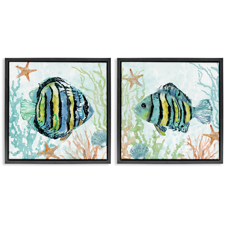  «Aquatic Striped Fish», ensemble de 2 toiles flottantes encadrées par Carol Robinson, H 25 po x l 25 po