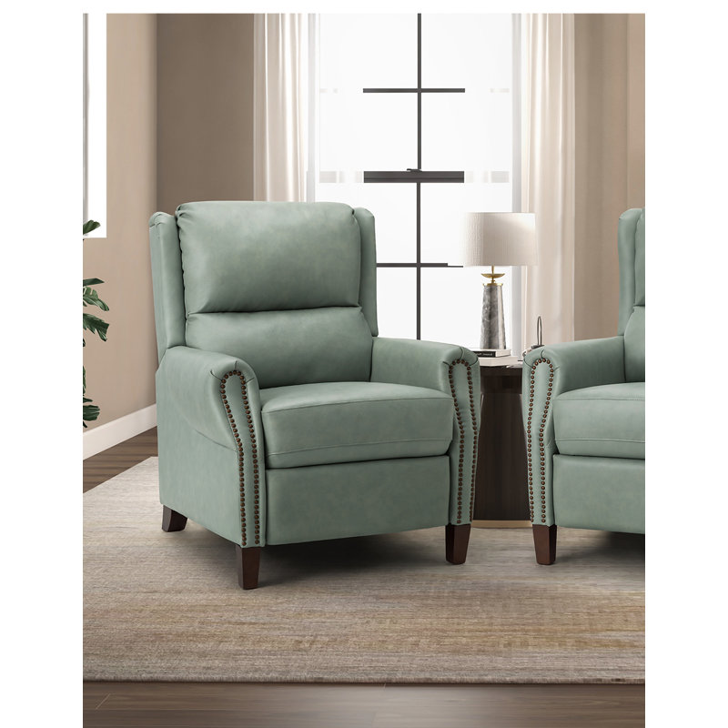 Polestra 32.68" W Genuine Leather Manual Recliner, Sage