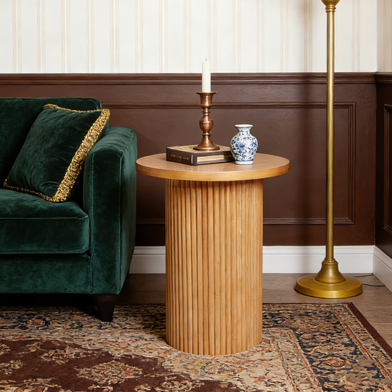 Tierra 43x56cm Solid Wood Side Table Pedestal Round Small Sofa Table, Natural