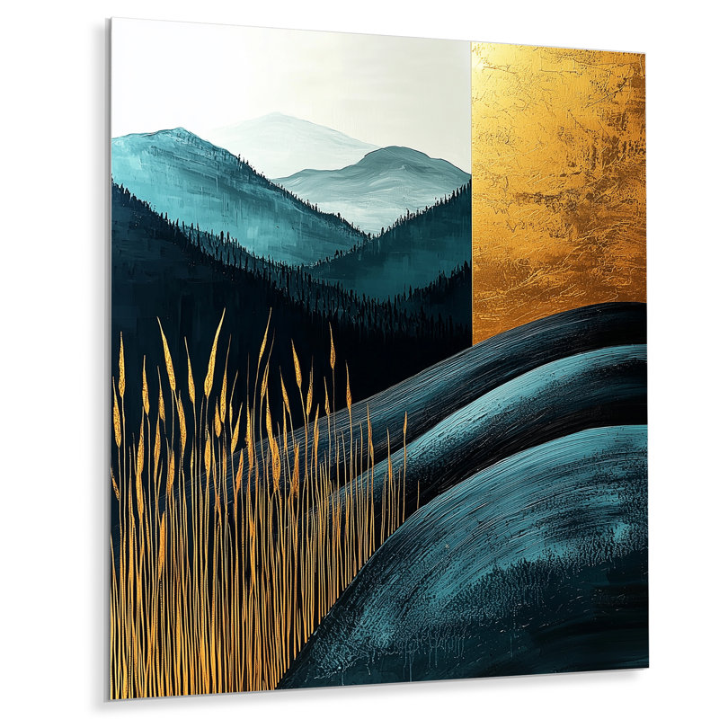 Décoration murale en métal Quiet Bold Mountain In Emerald Gold Harmony III - Mountains, H 40 po x l 30 po