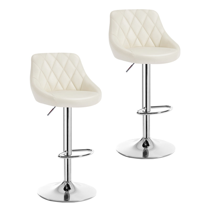 Swivel Upholstered Adjustable Height Counter Stool, Cream, 2