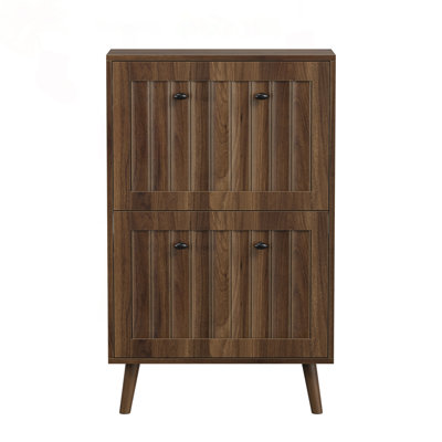 Vertical Grooved Shoe Cabinet with Tilt-Out Drawers