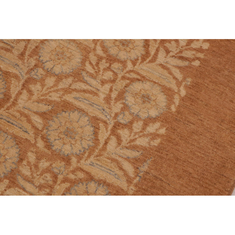 Tapis oriental brun en laine noué à la main 9 pi 1 po x 12 pi 4 po Baccio