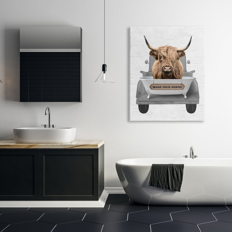 Union Rustic Wash Your Horns Cattle Canvas Wall Art Design By Lettered And Lined, H 48 po x l 36 po x P 1,5 po