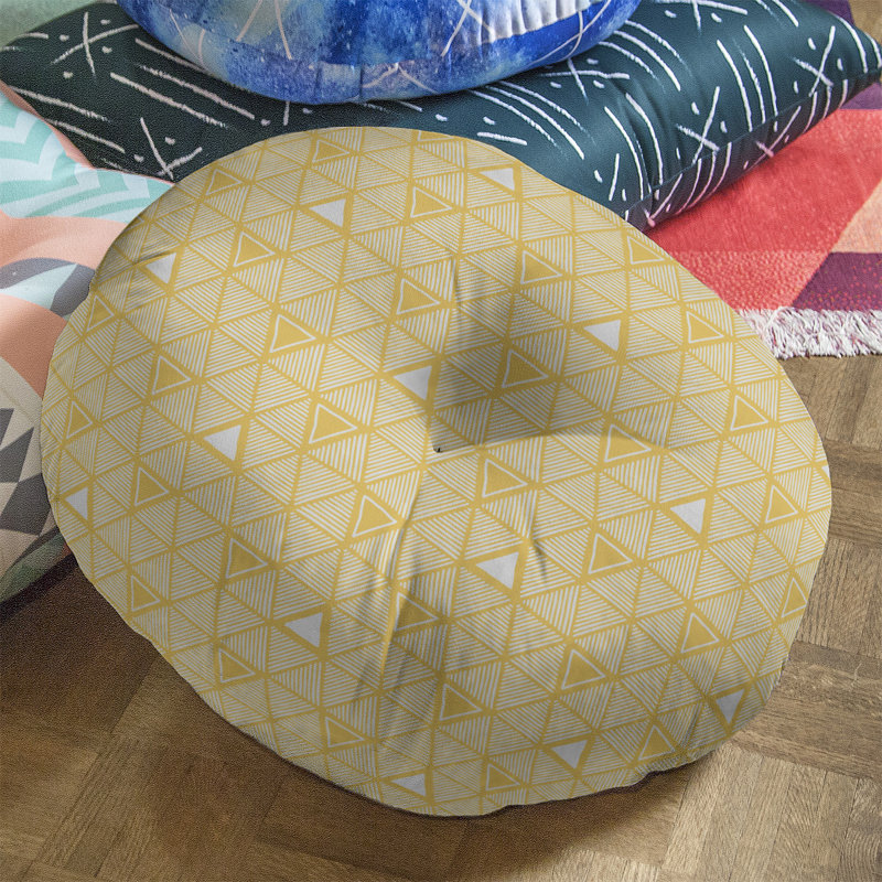 Coussin de sol classique à motif de triangles dessinés à la main, 26 po x 26 po, Kaki