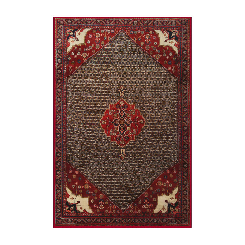 Tapis traditionnel rouge / crème / brun, Rectangle 5 pi x 7 pi