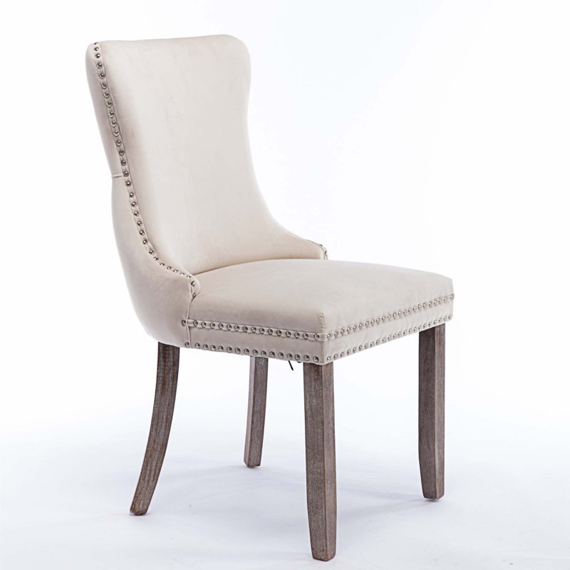 Velvet Side Chair, Beige Velvet, Brown