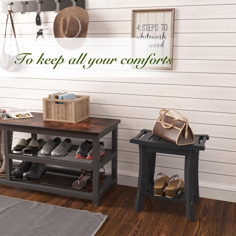 Barnong 16'' W Solid Wood Shower Bench, Black