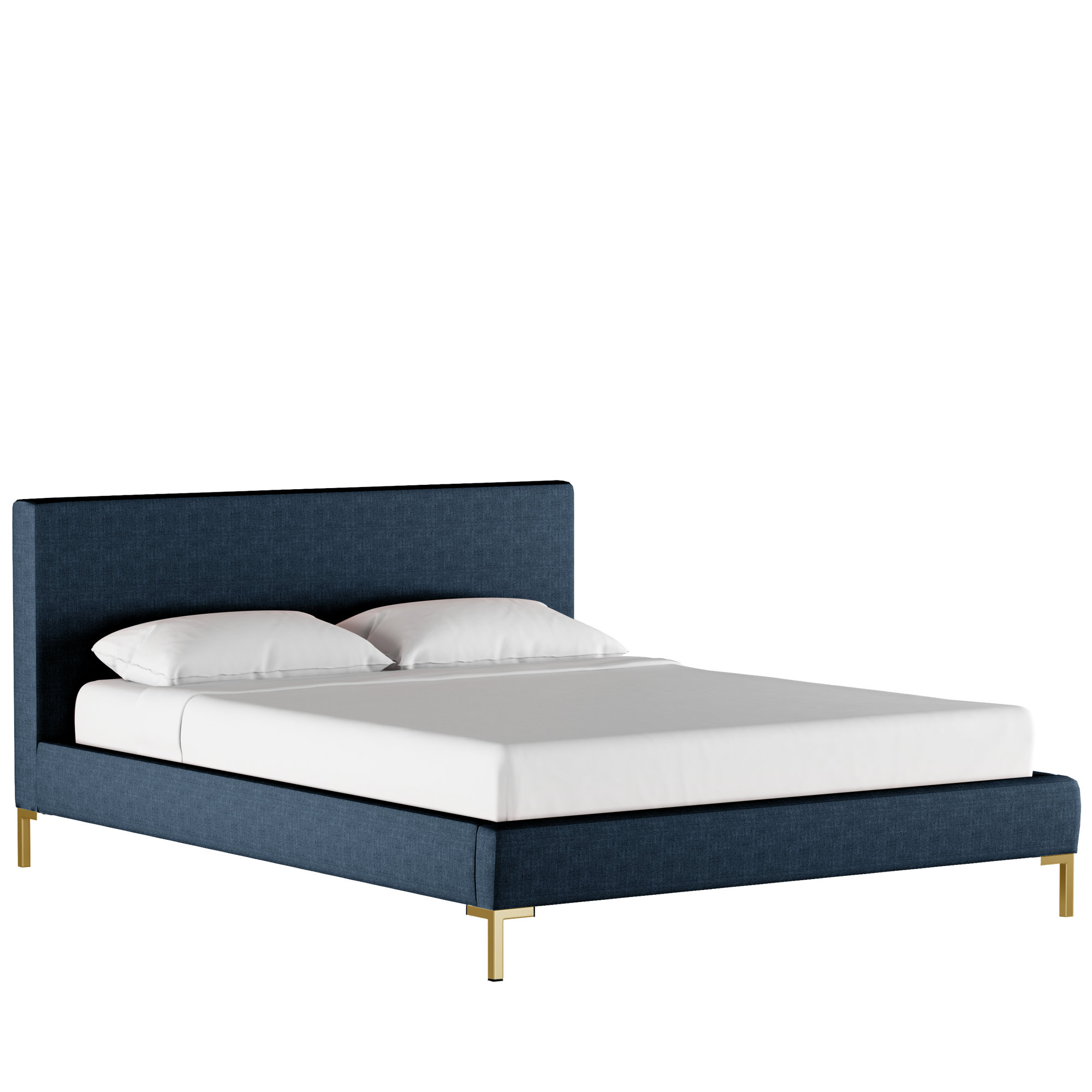 Rand Upholstered Bed, Queen, Brass, Zuma Navy Textured Linen