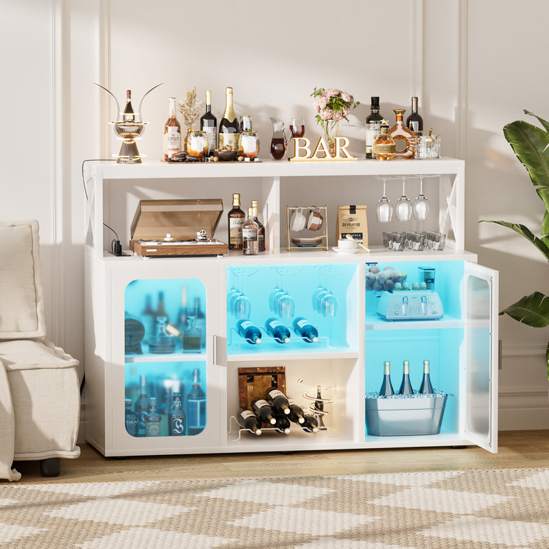 Asrf 47'' Wine Bar,Storage Buffet Cabinet Coffee Bar Cabinet For Liquor,Wine Cabinet With Racks with LEDs, White