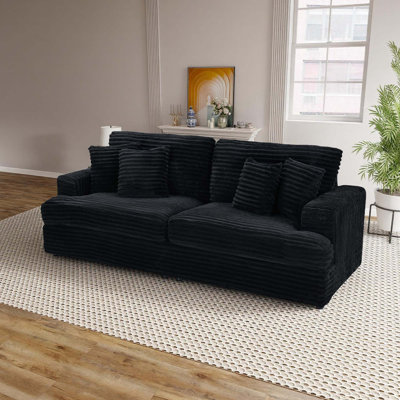 Stylish Corduroy 3 - Seater Sofa With 4 Matching Pillows, Spacious And Comfortable For Modern Living Spaces