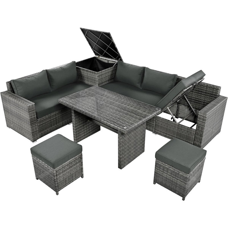 Outdoor 6-piece All Weather Pe Rattan Sofa Set, Gray, Gray