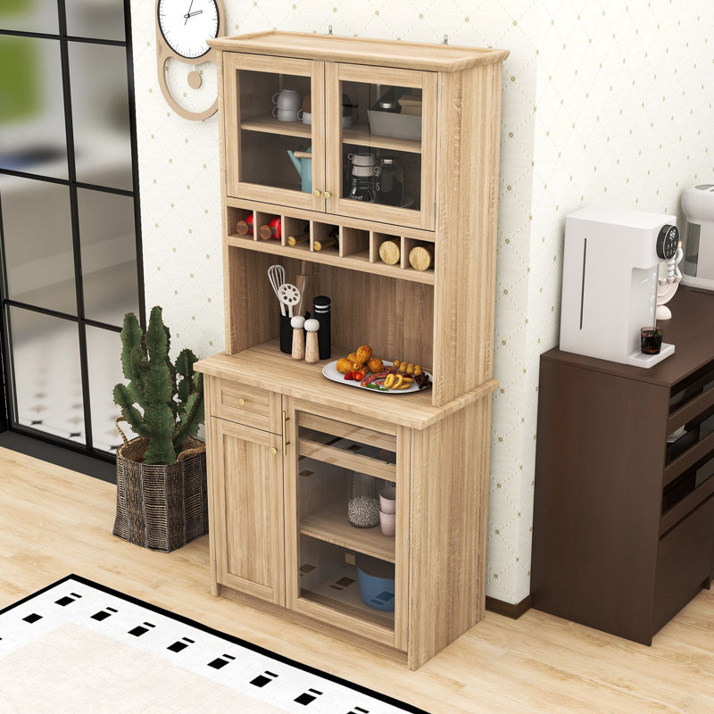 Garde-manger de qualité supérieure avec portes en verre trempé - Rangement multifonctionnel, Naturel