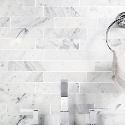 Carrara 2" x 8" Marble Marble Look Subway Wall Tile