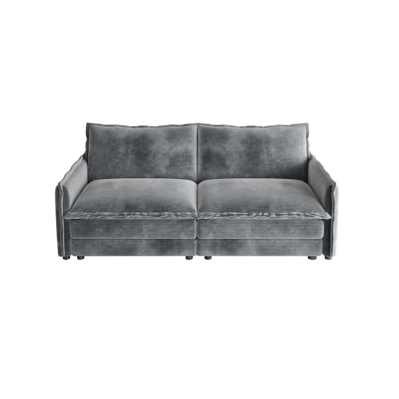 Canapé gris en velours côtelé 2 pour le salon - Siège rembourré en tissu d'ameublement à structure solide et confortable