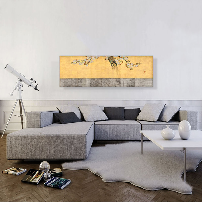 «Blossoming Cherry Branches» par Sakai Hoabo - reproduction d'art sur toile panoramique, H 16 po x l 48 po x 1,5 po