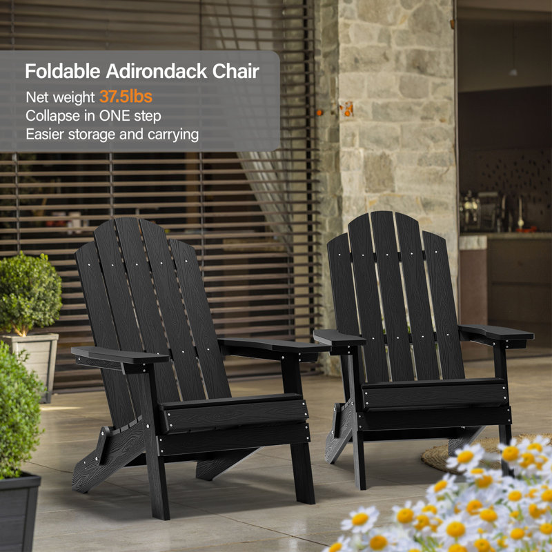 Black Plastic Folding Adirondack Armchair for Outdoor Use