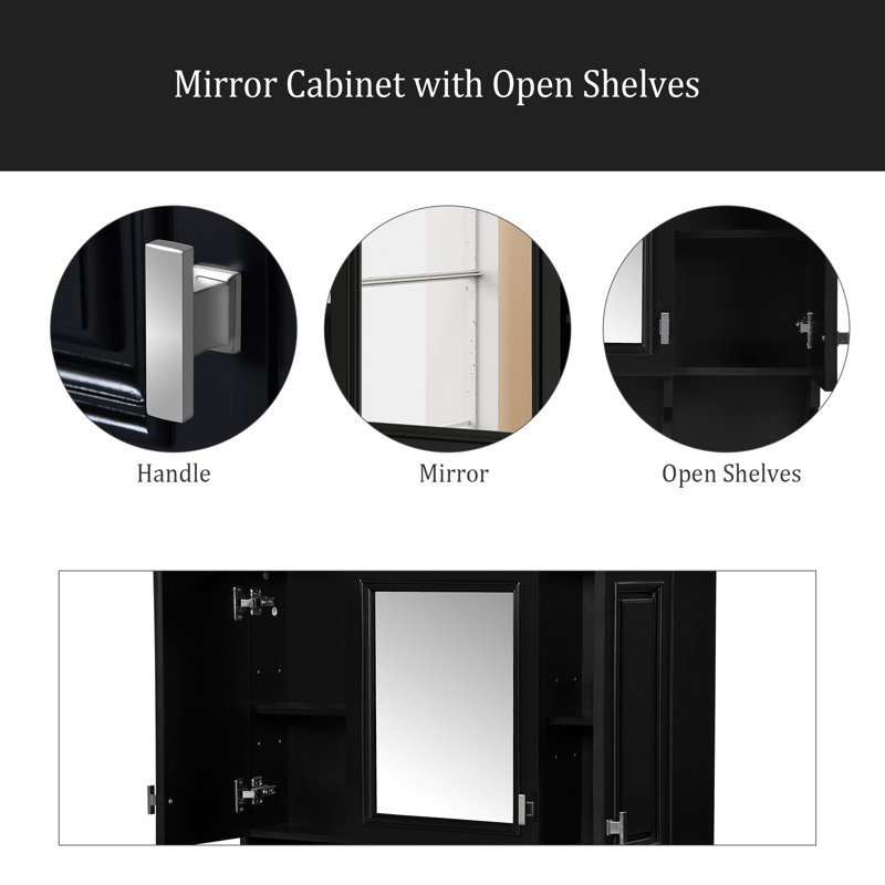 Armoire à pharmacie murale 35 po x 28 po, armoire de salle de bain moderne avec miroir, armoire à miroir avec tablettes ouvertes