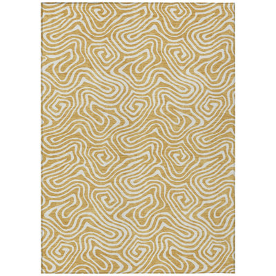 3' X 5' Gold And Ivory Abstract Washable Indoor Outdoor Area Rug
