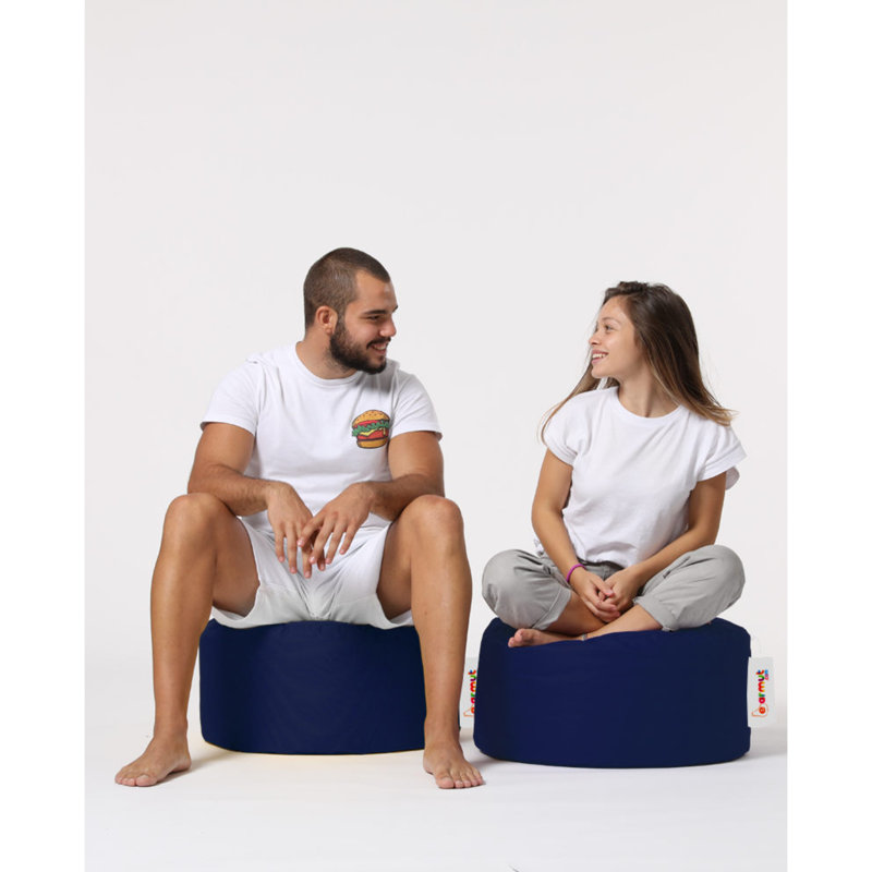 Modern Garden Pouffe - Waterproof Seating, Dark Blue, 21.7 in Diameter x 11.8 in Height | 100% Polyester with Original Bead Styrofoam | Hidden Zipper System, Perfect for Indoor/Outdoor Entertainment & Relaxation