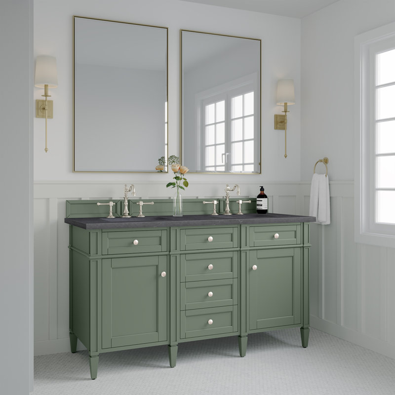 Brittany 60'' W Double Vanity, Smokey Celadon, Charcoal Soapstone, 8" Widespread