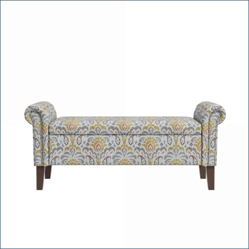 Repose-pieds avec rangement, tissu floral traditionnel, assemblage facile | Noyer brun | Bois d'ingénierie