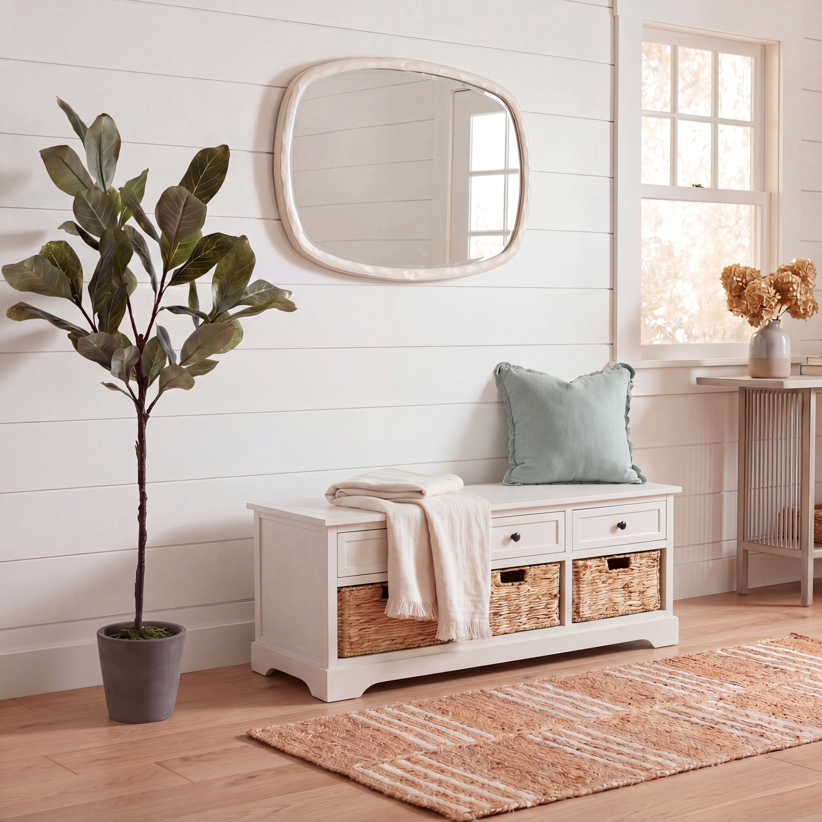 Adayla 42" Entryway Bench, Ivory