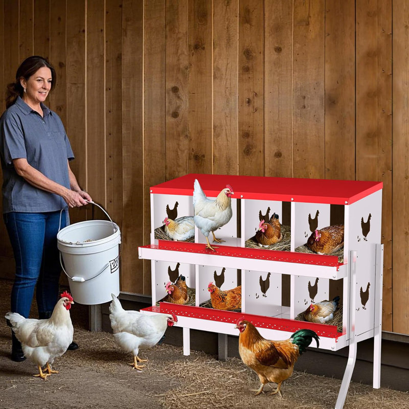 Boîtes gigognes en métal à 8 compartiments, boîtes gigognes avec pieds en métal, boîte à poules avec œufs roulants, Rouge