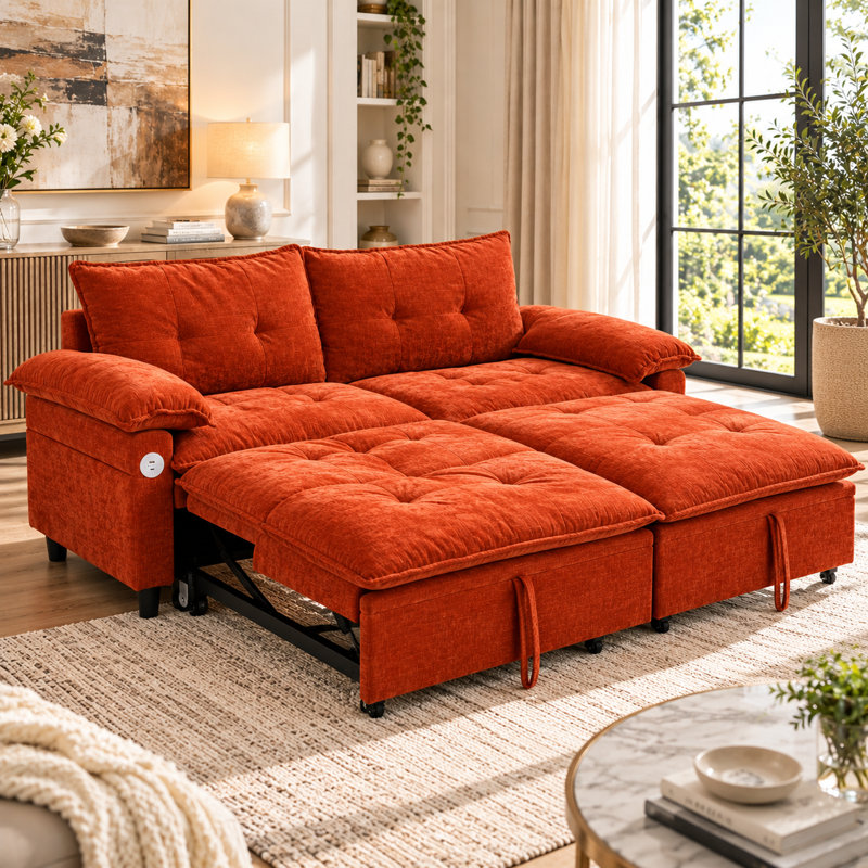 Canapé-lit escamotable 73 po en velours convertible avec matelas caché - disponible en beige, orange, rose, noir