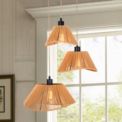 Luminaire suspendu en rotin 3 lumières Boho