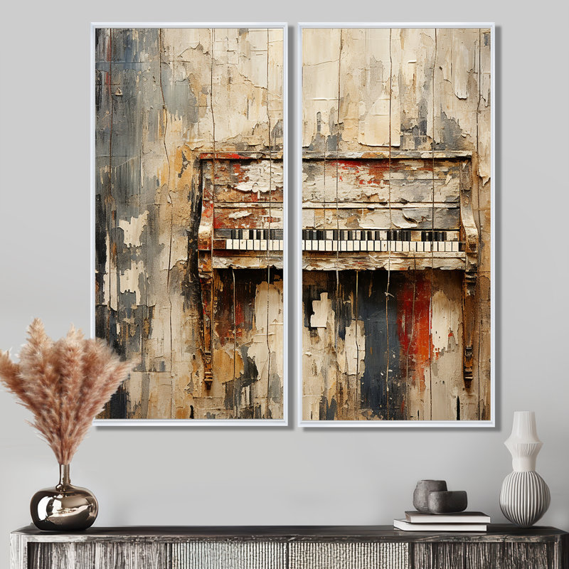Rustic Brown Piano Melody I - art mural brun, H 20 po x l 24 po, Impression encadrée flottante, Blanc