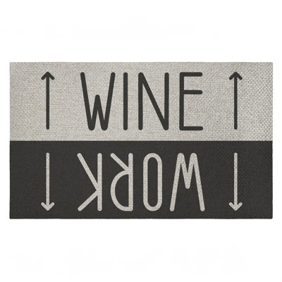 Work & Wine Welcome Outdoor Door Mat, design by Lil' Rue, 18"x30"