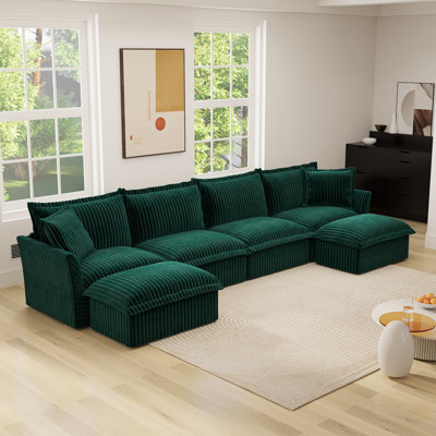 Canapé modulaire à assise large en U avec housse et housse, canapé à 4 places avec bordures françaises avec plusieurs grands coussins, canapé moelleux à assise profonde et moelleuse pour salon, appartement, velours côtelé