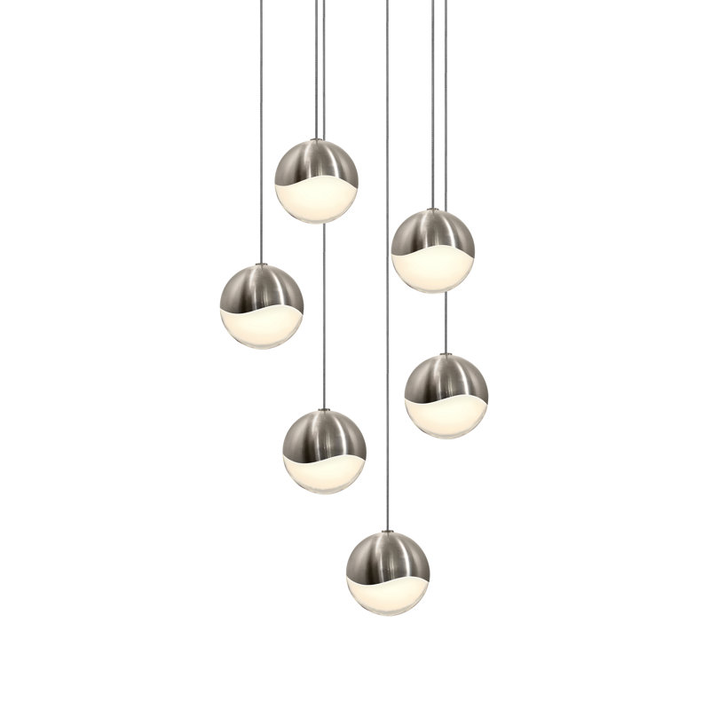 Grapes® 6 - Light LED Pendant, 3.25" H x 11.25" W x 11.25" D, White, Satin Nickel