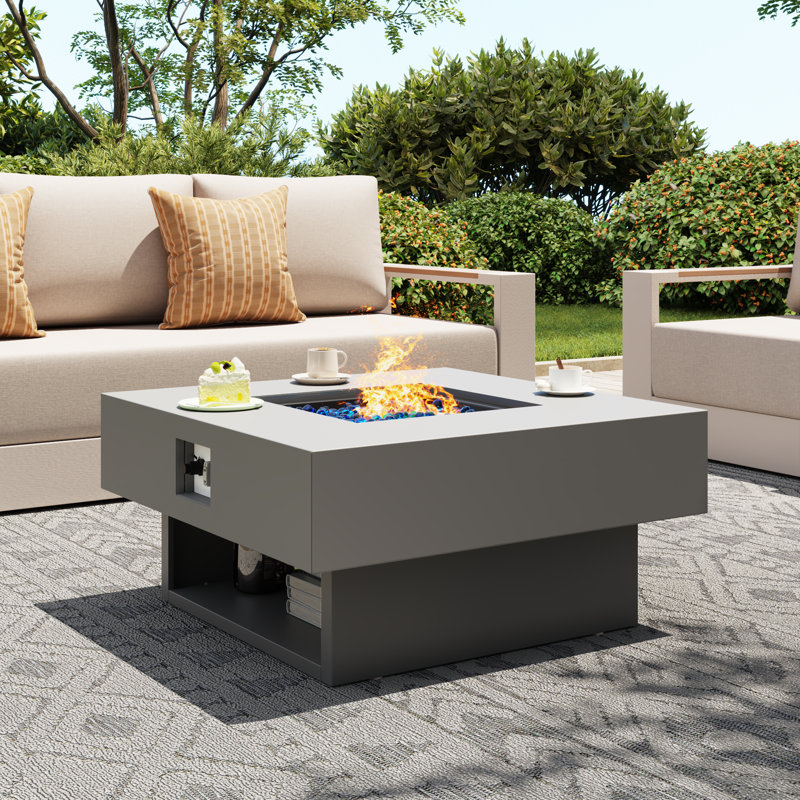 Outdoor Square Steel Fire Pit Table, Gray