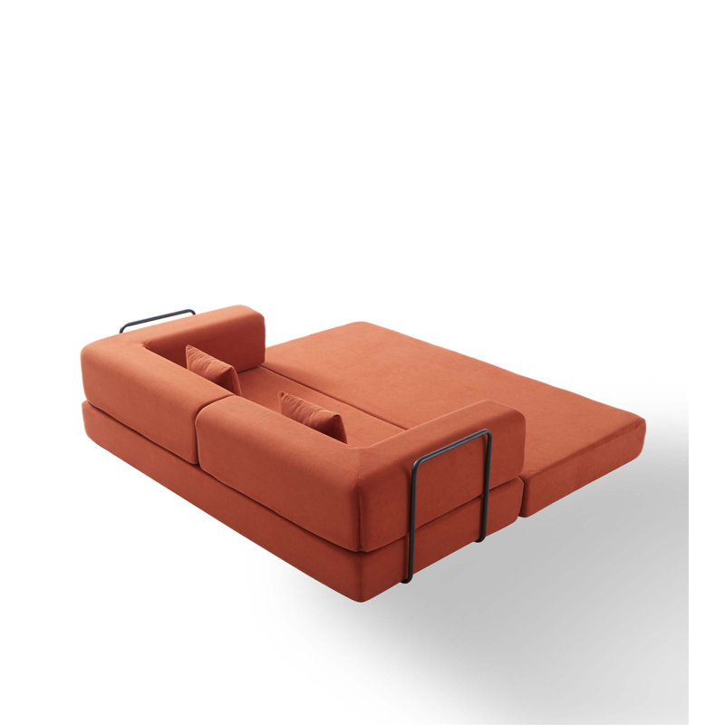 Canapé-lit convertible avec coussin cylindrique et cadre de forme fixe pour des espaces de vie multifonctionnels, Orange